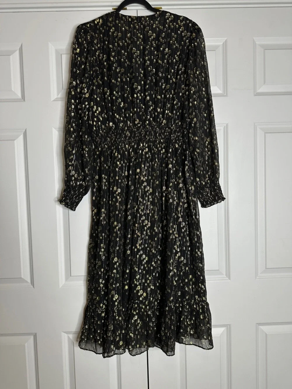 Elie Tahari Silk Blend Black Gold Midi Dress SzL